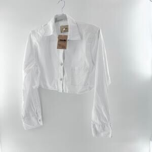 M-kae 100% Cotton Long Sleeve Button Down Crop Shirt White Women's Size Small